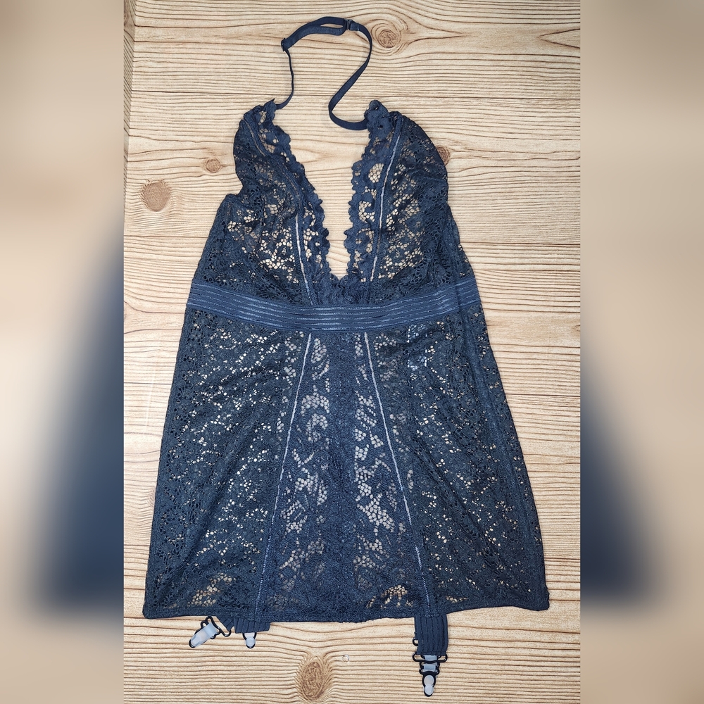 Victoria's Secret Black Lace Corset With Garter Clips Size Small